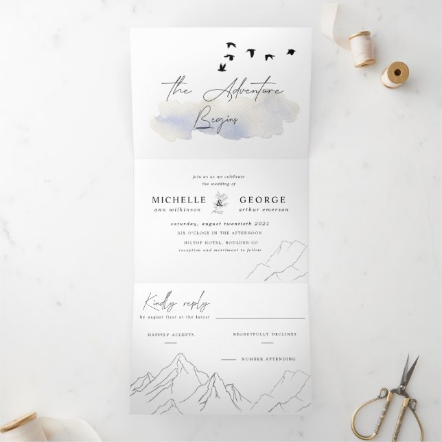 Invitación Tríptica la aventura comienza una boda elegante (Interior)