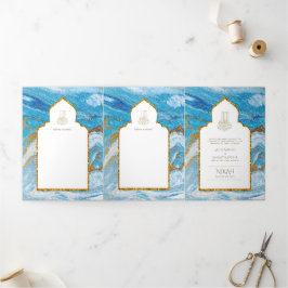 Invitación Tríptica La boda islámica azul LeahG invita a Nikah