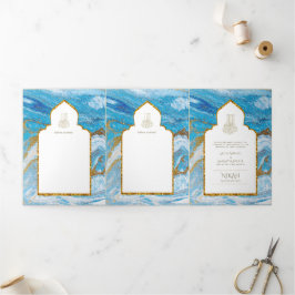 Invitación Tríptica La boda islámica azul LeahG invita a Nikah