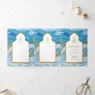 Invitación Tríptica La boda islámica azul LeahG invita a Nikah