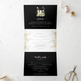 Invitación Tríptica La vegetación Boho Wildflower Negro El Boda de