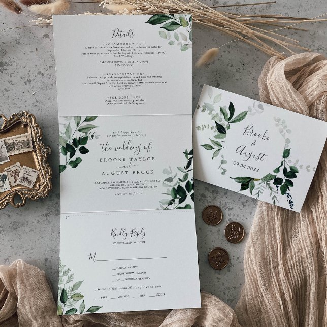 Invitación Tríptica La vegetación esmeralda | Boda Atrás De La Hoja To (Subido por el creador)