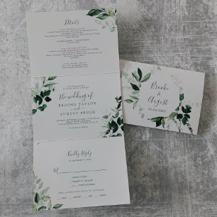 Invitación Tríptica La vegetación esmeralda   Boda fotográfico gris to