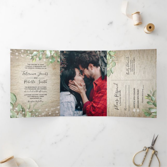 Invitación Tríptica La vegetación rústica toscana en un solo Boda (Interior)