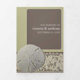 Invitación Tríptica Lace de dólar de arena, boda de playa de vintage