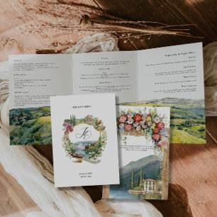 Invitación Tríptica Lago de Como Italia   Boda Ilustrada
