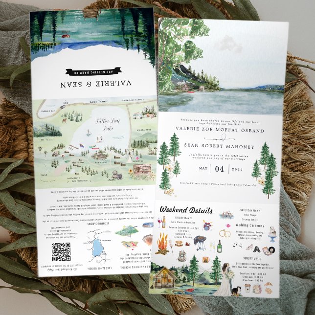 Invitación Tríptica Lakeside Campground Resort | Boda ilustrado (Subido por el creador)
