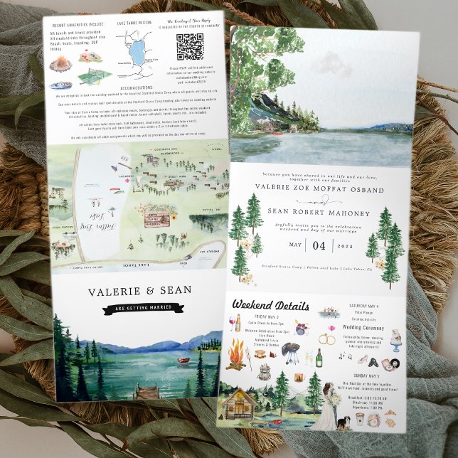 Invitación Tríptica Lakeside Campground Resort | Boda ilustrado (Subido por el creador)