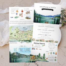 Invitación Tríptica Lakeside Campground Resort | Illustrated Wedding