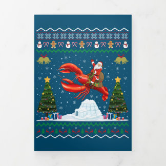 Invitación Tríptica Langosta Feo Regalo De Navidad Santa Montando Lang