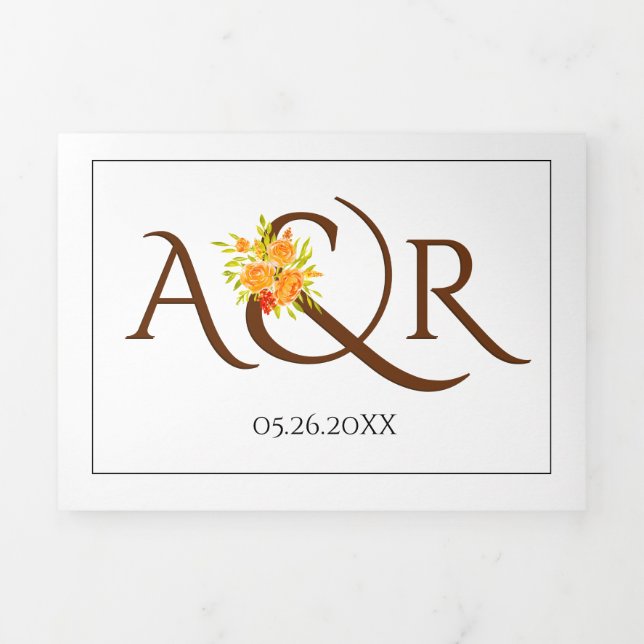 Invitación Tríptica Las iniciales marrones ampersand rosas naranjas ca (Foto de portada)
