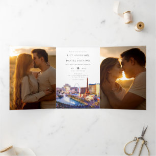 Invitación Tríptica Las Vegas Nevada Código QR 3 Foto Boda
