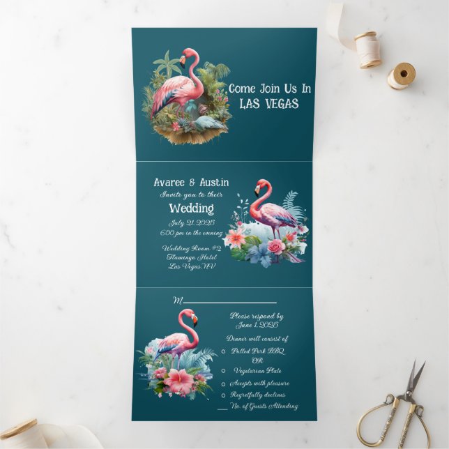 Invitación Tríptica Las Vegas Pink Flamingos (Interior)