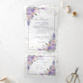 Invitación Tríptica Lavanda Rústica Lilac Gold Boda de fotografía flor