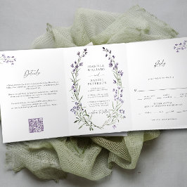 Invitación Tríptica Lavanda rústica simple elegante todo en un Boda
