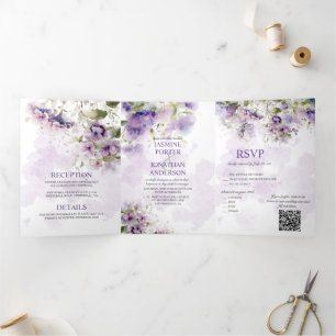 Invitación Tríptica Lavender Sweet Peas Tri-Fold Boda