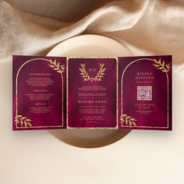 Invitación Tríptica Leyenda de oro deja a Fuchsia Magenta Boda (Subido por el creador)