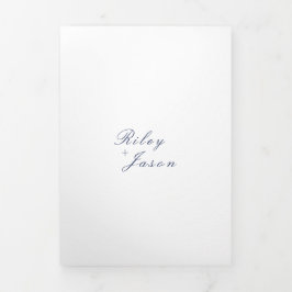 Invitación Tríptica Limpieza de código QR azul de la Marina Boda elega