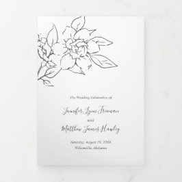 Invitación Tríptica Línea Neutral Arte Boda Floral Elegante