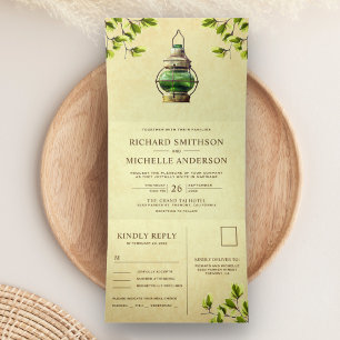 Invitación Tríptica Linterna de jardín rústica vintage todo en uno par