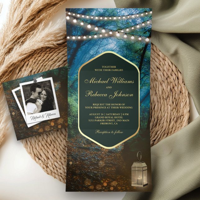 Invitación Tríptica Luces de Cadena de Bosque Encantado Linterna Boda (Subido por el creador)