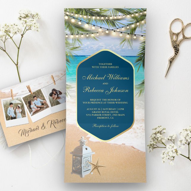 Invitación Tríptica Luces de Cadena de Palma de Playa Tropical Lintern (Subido por el creador)