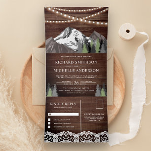 Invitación Tríptica Luces de Cuerda de Bosque de Montaña de Madera Rús