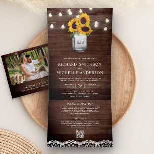 Invitación Tríptica Luces de Cuerda de Flores de Girasoles en Tarro de
