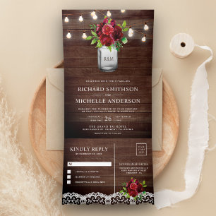 Invitación Tríptica Luces de Cuerda de Frasco de Mason Floral de Borgo