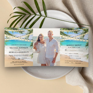 Invitación Tríptica Luces de Cuerda de Hojas de Palma de Playa Tropica