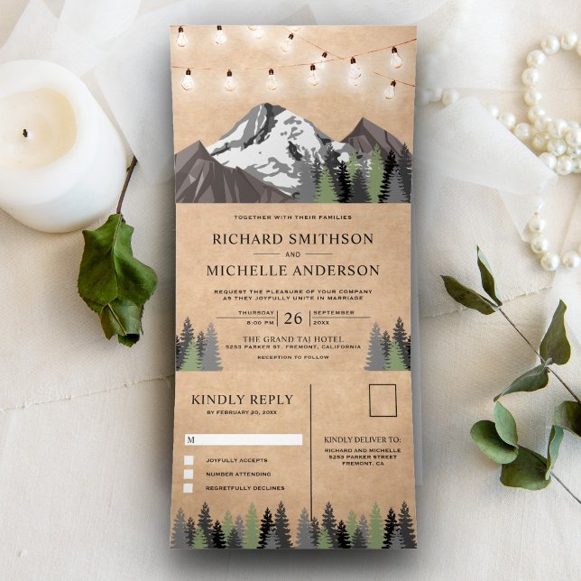 Invitación Tríptica Luces de Cuerda Rústicas de Montaña y Bosque para  (Subido por el creador)