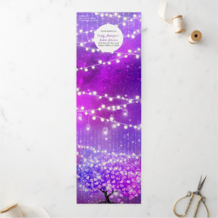Invitación Tríptica Luces de hadas elegante Plum Boda de la hoja del c