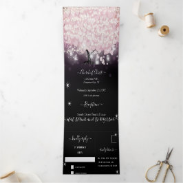 Invitación Tríptica Luces moradas Boda de la hoja del corazón rosado d