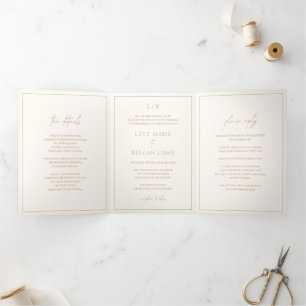 Invitación Tríptica Lucy Ivory Classic Elegant Wedding
