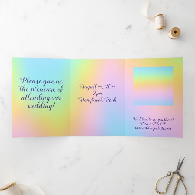 Invitación Tríptica Magnífico Boda del arcoiris Pastel (Interior)