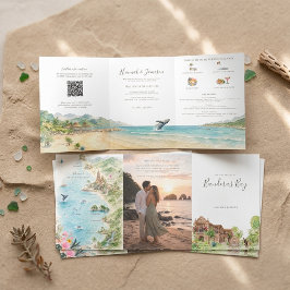 Invitación Tríptica Mapa Ilustrado de Bodas de Puerto Vallarta