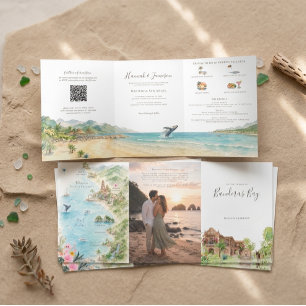 Invitación Tríptica Mapa Ilustrado de Bodas de Puerto Vallarta