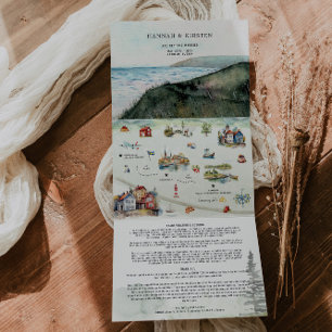 Invitación Tríptica Mapa ilustrado de Bodas de Suecia