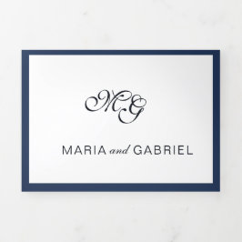 Invitación Tríptica Marco azul marino clásico Elegante boda