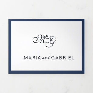 Invitación Tríptica Marco azul marino clásico Elegante boda