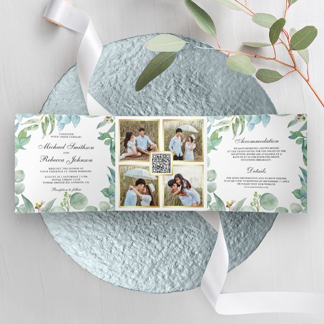 Invitación Tríptica Marco de Eucalipto Cuadrado Código QR Boda (Subido por el creador)