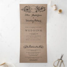 Marco floral de cartón Kraft con boda de iniciales