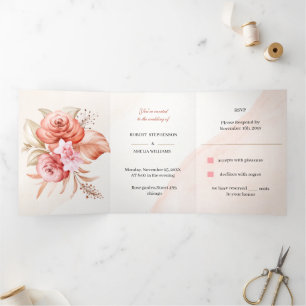 Invitación Tríptica Marco floral elegante de la boda personalizada