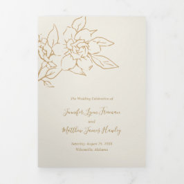 Invitación Tríptica Marfil Line Arte Floral Elegante Boda