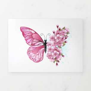 Invitación Tríptica Mariposa de flores con Sakura rosa