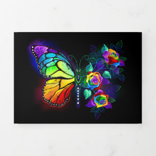 Invitación Tríptica Mariposa florida arcoiris