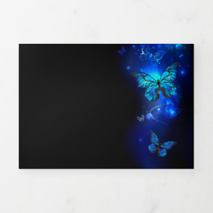 Invitación Tríptica Mariposa morfo en el fondo oscuro