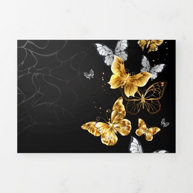 Invitación Tríptica Mariposas doradas y blancas (Foto de portada)