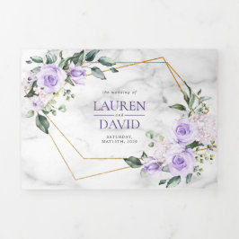 Invitación Tríptica Mármol floral de oro geométrico de moda