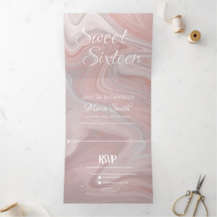 Invitación Tríptica Mármol Líquido Dulce Elegante Rubor de Ágata Ros
